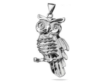 Búho plata de ley 925 colgante collar cadena grande encanto sólido joyería regalo accesorio idea de regalo