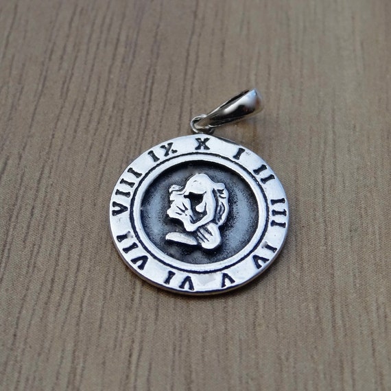Pendentif Ancien Argent Massif 925 - Breloque Art Déco Thème Zodiaque
