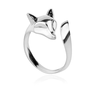 Fox Ring Sterling Silver 925 Adjustable Design Open Animal Ring Minimalist Modern Trending Stackable Wrap Accessory