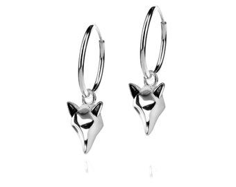 Boucles D'oreilles Créoles Renard En Argent Sterling 925 - Fait Main, Pendantes, Neuves Sans Emballage