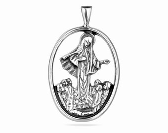 Jesus Christus Mutter Gottes Anhänger Sterling Silber 925 Oval Halskette Charm Religiöser Schmuck Geschenk