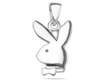 Playboy Pendant Sterling Silver 925 Bunny Minimalist Simple Jewellery Rabbit Animal Necklace Charm Unisex Gift Present