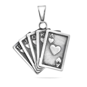 Ciondolo in argento sterling 925 Royal Flash Playing Cards Poker Cards Charm Collana Lucky Gambling Gioielli fatti a mano Regalo Presente