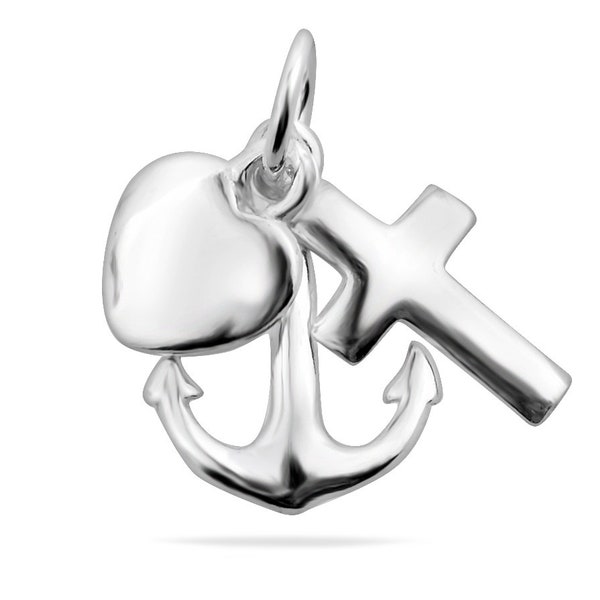 Pendentif caritatif Faith Hope en argent sterling 925, coeur croix ancre bijoux cadeau amitié cadeau