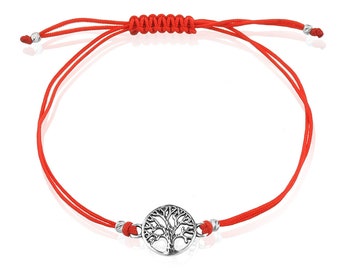 Pulseira Árvore da Vida com Cordão Vermelho em Prata de Lei 925 - Pingente Ajustável - Joia Unissex Artesanal - Proteção e Presente
