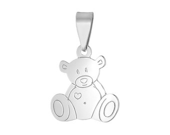 Teddy Bear Pendant Sterling Silver 925 Small Teddy Teddybear Oxidised Necklace Chain Charm Unisex Gift Present Jewellery
