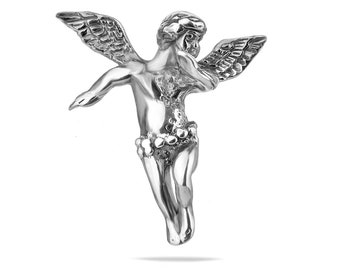 Sterling Silver 925 Guardian Angel Pendant Cherub Religious Spiritual Celestial Necklace Charm Unisex Handmade Jewellery Gift Present