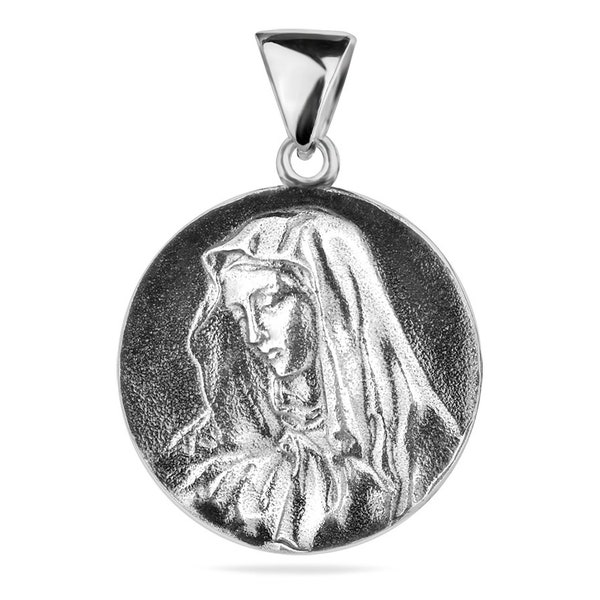 Mutter Gottes Anhänger Sterling Silber 925 Madonna Jungfrau Heilige Maria Jesus Heilige religiöse Runde Medaillon Charme Geschenk Geschenk Schmuck