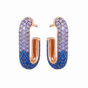 Rectangular Open Cubic Zirconia Earrings Sterling Silver 925 Stud CZ Earrings Rectangle Half Hoop Oval Geometrical Earrings