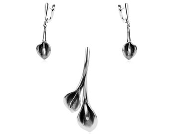 Set di orecchini pendenti in argento sterling 925 con motivo floreale, collana, ciondolo, stile goccia, gioielli, regalo di anniversario di matrimonio e compleanno