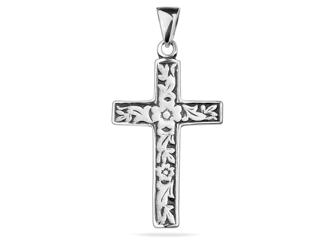 Sterling Silver 925 Flower Cross Pendant Religious Jewelry Gift - Etsy
