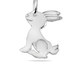 Sterling Silver 925 Bunny Rabbit Pendant Cute Animal Necklace Charm Jewelry Unisex Easter Gift