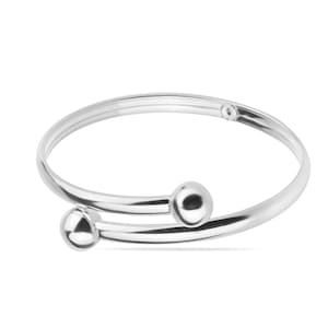Double Ball Bangle Bracelet Sterling Silver 925 Wrap Cuff Open Adjustable Twist Wrist Bracelet Minimalistic Unisex Jewelry Gift Present