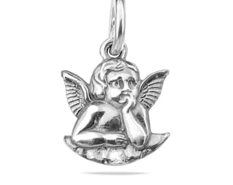 Sterling Silver 925 Cherub Angel Pendant Guardian Angel Charm Bracelet Religious Spiritual Angelic Necklace Jewellery Unisex Handmade Gift