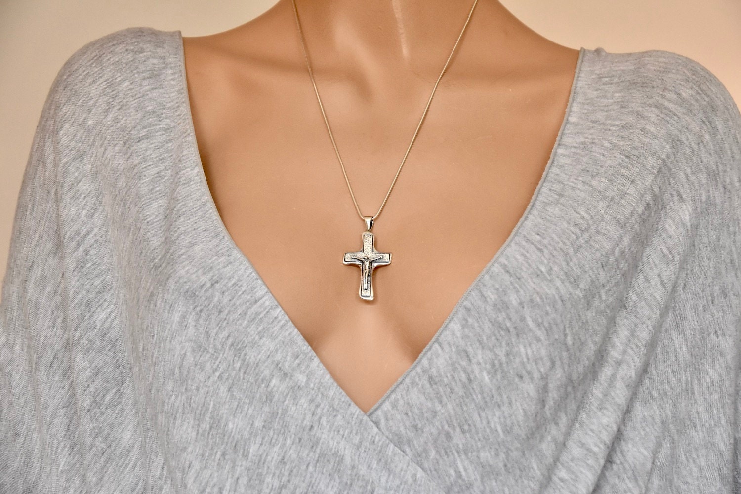 Large Jesus Crucifix Cross Solid Sterling Silver 925 Pendant Religious ...