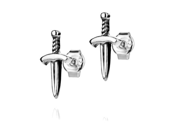 Orecchini a cerchio con pugnale in argento sterling – Orecchini a cerchio con ciondolo a spada, gioielli unisex - Italia