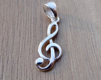925 Sterling Silver CZ-Studded Treble Clef Charm Music Note Pendant Necklace