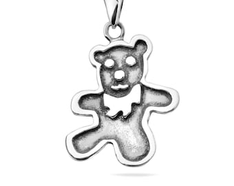 Sterling Silver 925 Teddy Bear Pendant Cute Bear Necklace Charm Playful Animal Keepsake Handmade Jewellery Gift Present