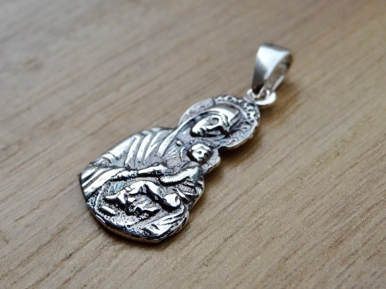 Virgin Mary and Child Sterling Silver 925 Pendant Necklace Holly Mother ...