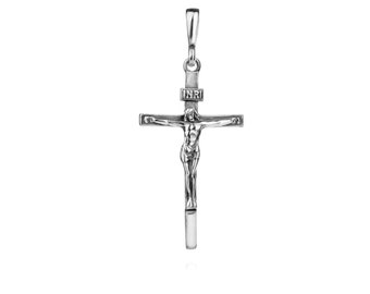 Cross Sterling Silver 925 Pendant INRI Crucifix Religious Necklace Charm Unisex Gift Present