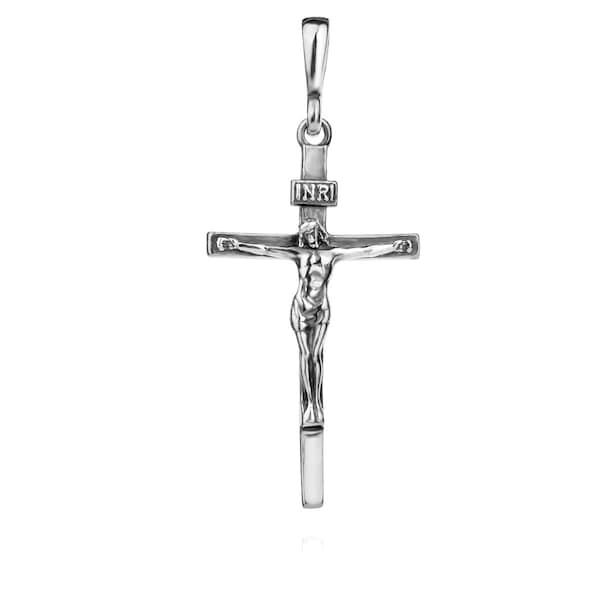 Pendentif croix en argent sterling 925 Crucifix INRI, collier religieux avec breloque unisexe, cadeau cadeau