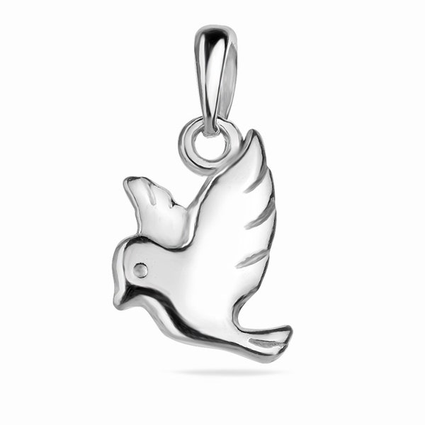 Small Dove Pigeon Pendant Sterling Silver 925 Flying Bird Charm Animal Nature Unisex Jewellery