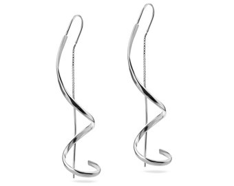 Ear Threader Twist Spiral Earrings Sterling Silver 925 Ear Wire Pull Through Long Twirl Dainty Wire Earrings Minimalistic Jewelry