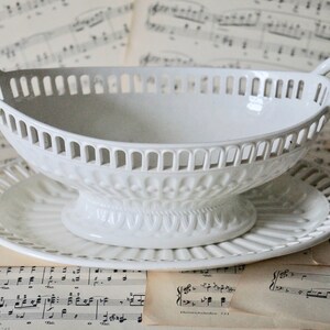 Antique oval HACKWOOD creamware basket and under plate ca 1900
