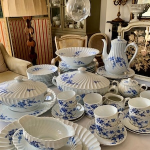 Beautiful Vintage Haviland Limoges Porcelain  dinnerware with pattern &quot;Cerise Blue&quot;