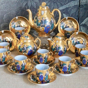 Beautiful Antique Japanese Golden Eggshell Porcelain Tea set ca 1920s