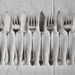 Vintage Antique French Silver Plated Fish Cutlery &quot;Art Deco&quot; with Box ca 1920-1930