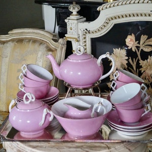 Antique Rare Old Paris Porcelain Pink Tea Service