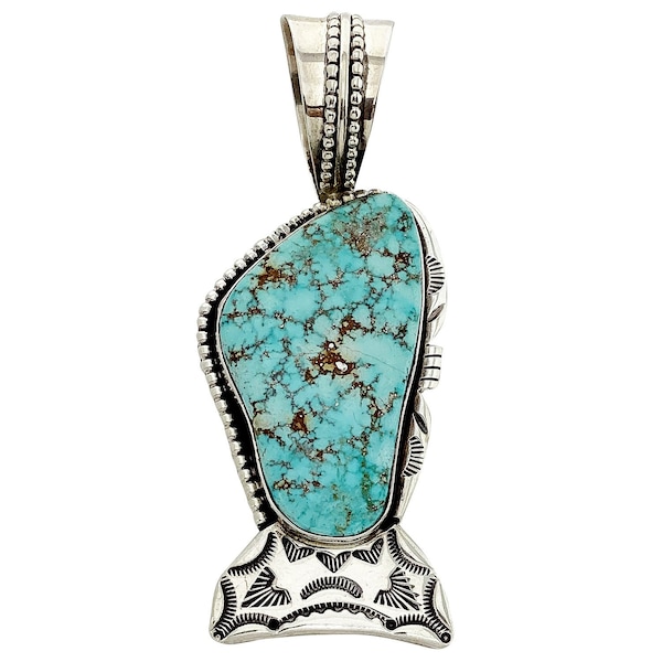 Wilson Padilla, Pendant, Turquoise Mountain, Stamping, Navajo Handmade, 4"