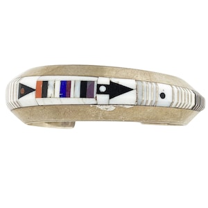 Gibson Nez, Inlay Bracelet, Sterling Silver, Circa 1980s, Navajo Made, 6 1/4&quot;