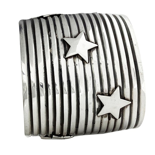 Andy Cadman, Bracelet, Silver Stars, Sterling, Wide, Navajo Handmade, 6 1/2"