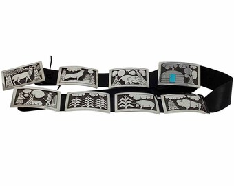 Aaron John, Concho Belt, Storyteller, Sterling Silver, Navajo Handmade, 46"