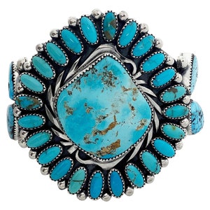 Marcus Chavez, Bracelet, Kingman Turquoise, Cluster, Navajo Handmade, 6 3/4"