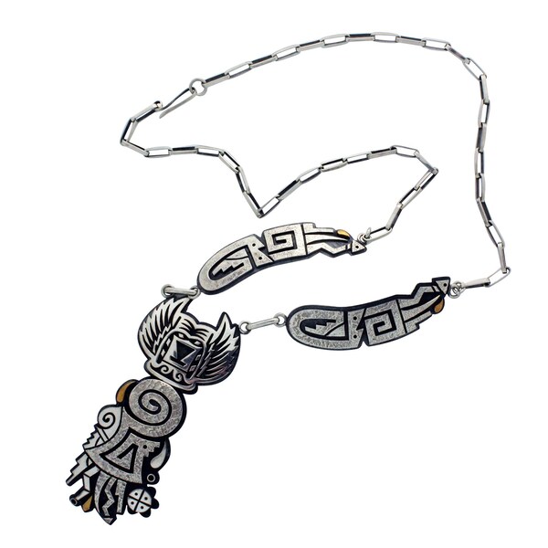 Ruben Saufkie, Necklace, Crow Mother, Silver Overlay, Hopi Handmade, 24