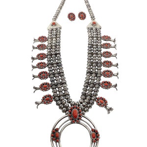 Leon, Marie Kurley, Squash Blossom Necklace, Mediterranean Coral, Navajo, 28&quot;