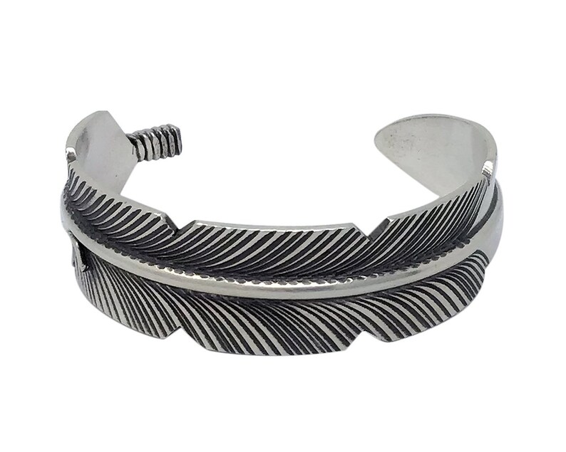 Navajo Handmade Sterling Silver Eagle Feather Chris Charley 6 34 Bracelet