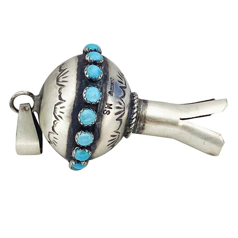 Monica Smith, Pendant, Squash Blossom, Kingman Turquoise, Navajo Made