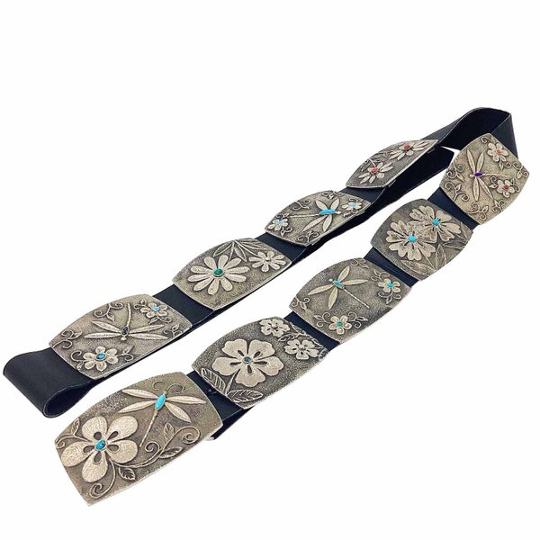 Rebecca Begay, Concho Belt, Flowers, Dragonflies, Colorful, Navajo Handmade, 44"