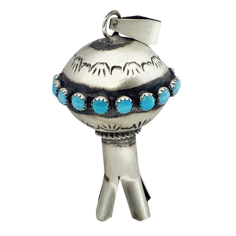 Monica Smith, Pendant, Squash Blossom, Kingman Turquoise, Navajo Made