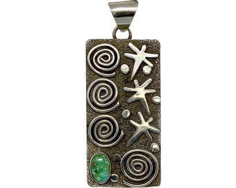 Alex Sanchez, Pendant, Petroglyph, Sonoran Gold Turquoise, Navajo, 2 3/4"