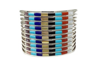 Anson and Leticia Wallace, Raised Inlay Bracelet, Multi-Stone, Zuni, 6 1/2"