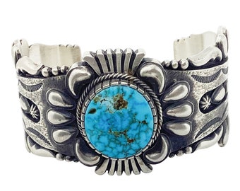 Navajo Turquoise Bracelet - Vintage Turquoise Jewelry Signed