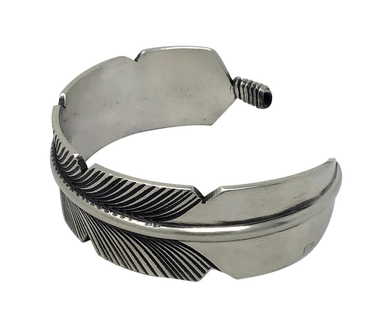 Navajo Handmade Sterling Silver Eagle Feather Chris Charley 6 34 Bracelet