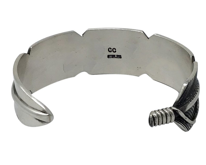 Navajo Handmade Sterling Silver Eagle Feather Chris Charley 6 34 Bracelet