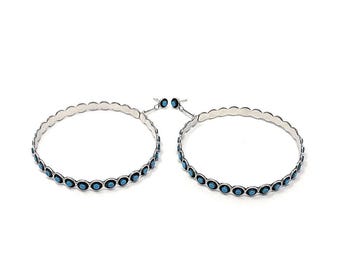 Iva Booqua, Earring, Sleeping Beauty Turquoise, Sterling Silver, Zuni, 3 1/2&quot;