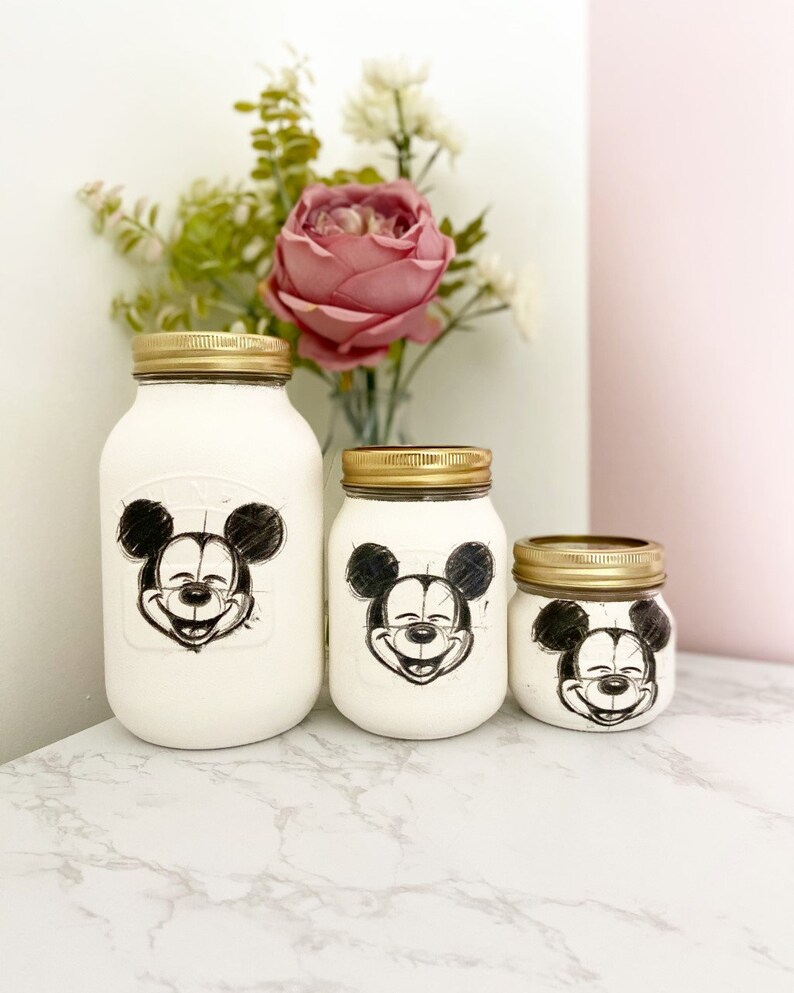 Trio of Mickey Mouse mason / storage jars / set of three / Etsy